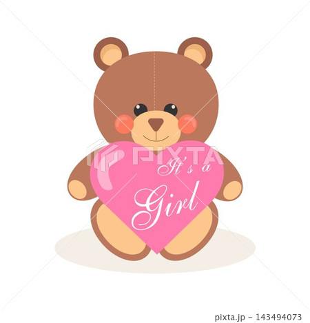 t's a girl lettering.Bear with love heart 143494073