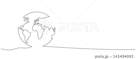 One continuous line drawing of Earth globe.World map doodle line drawing. Earth map hand drawn symbol. Isolated on white background One continuous line drawing of Earth globe.World map doodle line drawing. Earth map hand drawn symbol. Isolated on white background 143494093