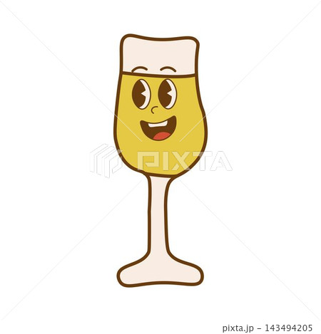 Retro style Wineglass. Cartoon mascot character. Isolated on white background Retro style Wineglass. Cartoon mascot character. Isolated on white background 143494205