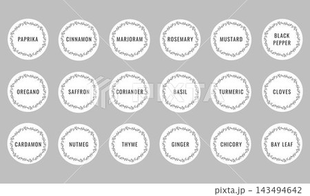 Cardboard stickers or labels for jars of spices and herbs Cardboard stickers or labels for jars of spices and herbs 143494642