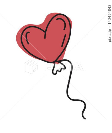 Heart shaped balloon. Hand-drawn illustration in doodle style. Perfect for cards, logo, invitations, decorations, birthday designs. Isolated on white background Heart shaped balloon. Hand-drawn illustration in doodle style. Perfect for cards, logo, invitations, decorations, birthday designs. Isolated on white background 143494842