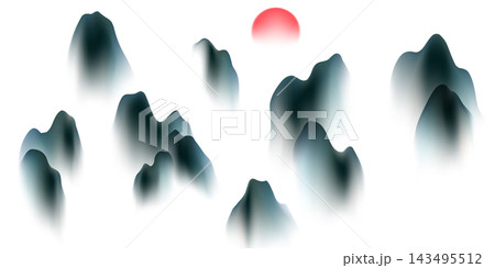 Modern vector illustration design depicting beautiful Chinese ink landscape paintings. 143495512
