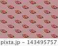 Diced raw beef liver in black oval dishes repeated in diagonal rows across a muted pink decorative background 143495757