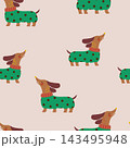 Childish seamless pattern with colorful dachshunds. Trendy vector cartoon pet background. Perfect for kids apparel,fabric, textile, nursery decoration,wrapping paper. 143495948