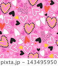 Colorful Hand Drawn Doodle Hearts Seamless Pattern on Pink background. Vector Valentine texture. 143495950