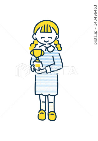 トロフィーを持った女の子のイラスト トロフィーを持った女の子のイラスト 143496463