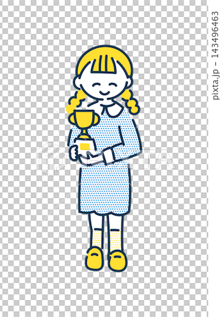 トロフィーを持った女の子のイラスト トロフィーを持った女の子のイラスト 143496463