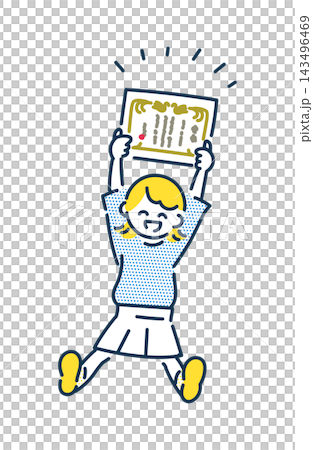 賞状をもらって高くジャンプする女の子のイラスト 賞状をもらって高くジャンプする女の子のイラスト 143496469