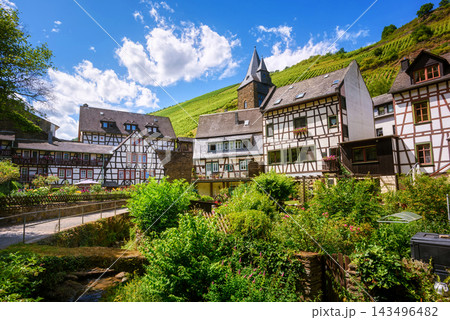 White half-timbered houses in Bacharach town, Germany White half-timbered houses in Bacharach town, Germany 143496482
