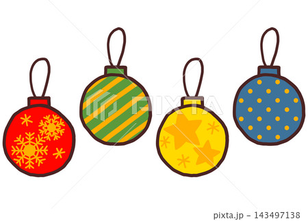 クリスマスオーナメントボールのかわいい手描き風イラスト素材 143497138