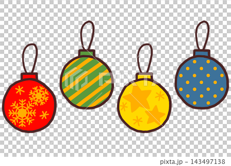 クリスマスオーナメントボールのかわいい手描き風イラスト素材 143497138