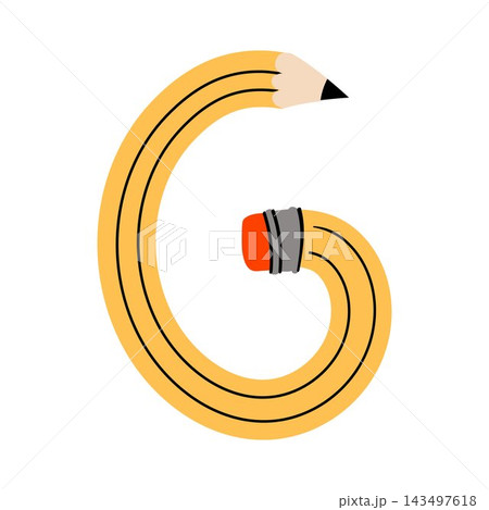 An illustration of a yellow pencil shaped as the letter G. Fun children's alphabet. An illustration of a yellow pencil shaped as the letter G. Fun children's alphabet. 143497618