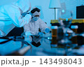 Forensic expert collecting a blood sample at a crime scene for laboratory analysis, DNA testing, criminal investigation, evidence examination, and justice. 143498043