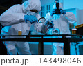 Forensic expert collecting a blood sample at a crime scene for laboratory analysis, DNA testing, criminal investigation, evidence examination, and justice. 143498046