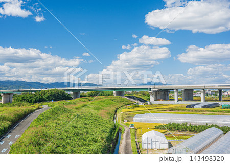 木津川風景　新名神高速道路　京都府京城陽市 143498320