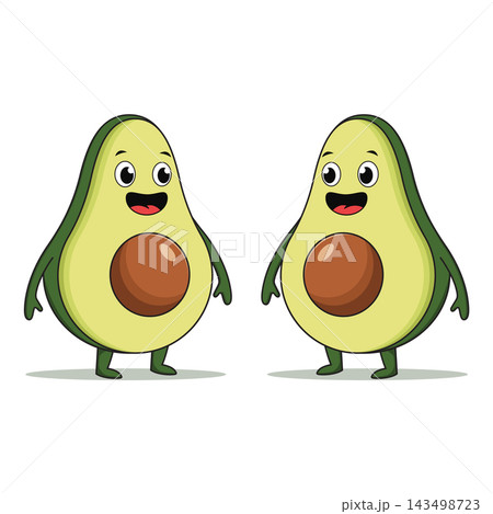 Cartoon of two half of avocado in flat style on white background Cartoon of two half of avocado in flat style on white background 143498723