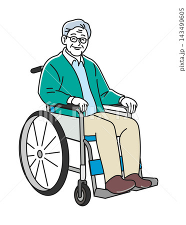 車椅子に座る眼鏡の高齢男性 車椅子に座る眼鏡の高齢男性 143499605