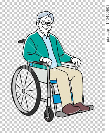 車椅子に座る眼鏡の高齢男性 車椅子に座る眼鏡の高齢男性 143499605