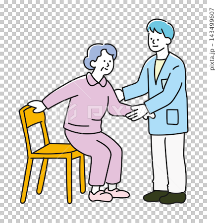 A caregiver assists an elderly woman as she stands up from a chair. A caregiver assists an elderly woman as she stands up from a chair. 143499607