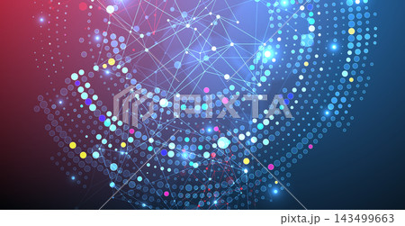Futuristic digital plexus and glowing dot halftone background. 143499663