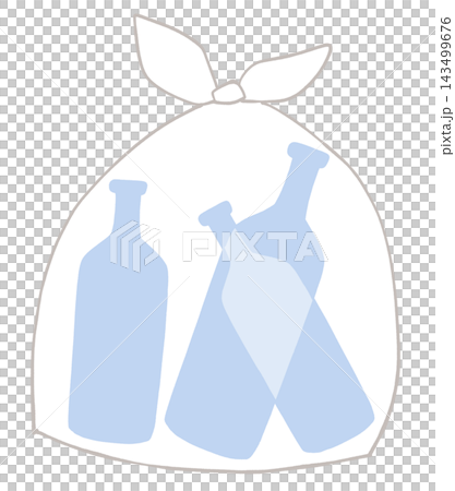 An illustration of a clear glass bottle inside a plastic bag. An illustration of a clear glass bottle inside a plastic bag. 143499676