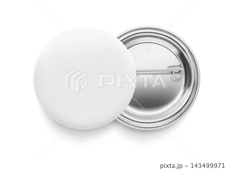 White pin button badge mockup. Vector illustration isolated on white background. Ready and simple to use for your design. The mock-up will make the presentation look as realistic as possible. EPS10. 143499971