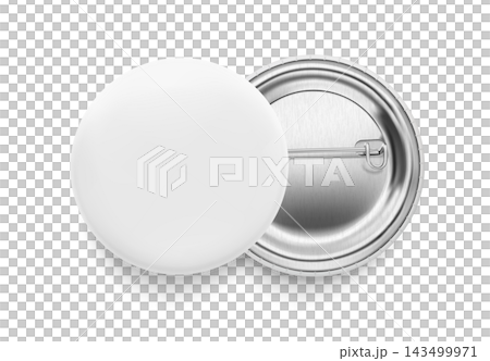 White pin button badge mockup. Vector illustration isolated on white background. Ready and simple to use for your design. The mock-up will make the presentation look as realistic as possible. EPS10. 143499971