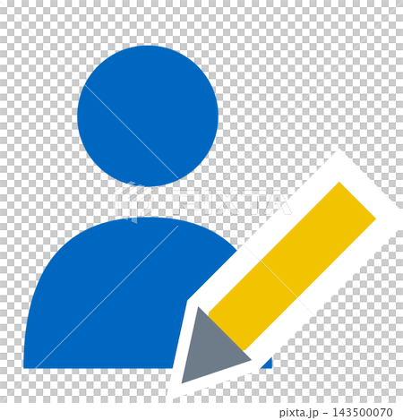 A person and a pen; a blue person and a yellow pen. A person and a pen; a blue person and a yellow pen. 143500070