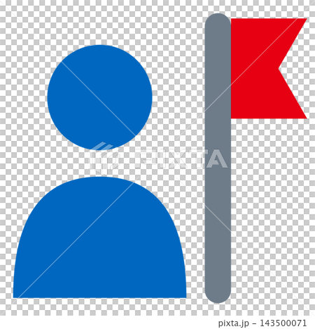 A person and a flag: A blue person and a red flag at the top of a pole. A person and a flag: A blue person and a red flag at the top of a pole. 143500071