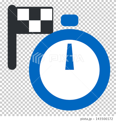 Stopwatch and finish line flag; blue measuring device and checkered flag Stopwatch and finish line flag; blue measuring device and checkered flag 143500172