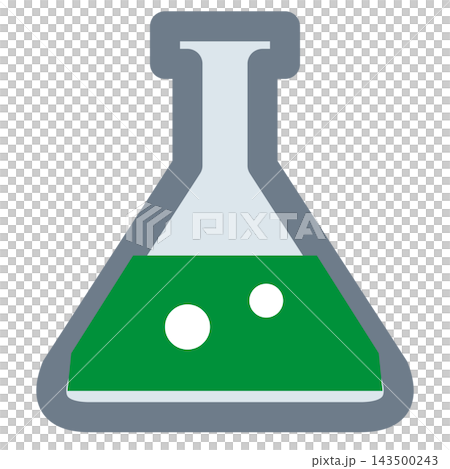 Flask: A triangular flask with green liquid and bubbles. Flask: A triangular flask with green liquid and bubbles. 143500243