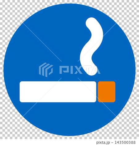 Smoking area sign: Blue circle with white cigarette and smoke Smoking area sign: Blue circle with white cigarette and smoke 143500388