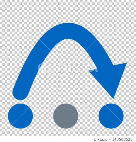 Jumping arc arrow. The blue arc jumps over the point. 143500525
