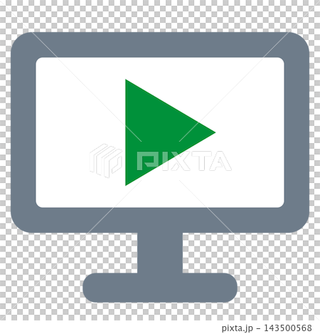 A screen with a play button; a gray monitor and a green triangle. A screen with a play button; a gray monitor and a green triangle. 143500568