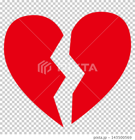A broken heart, a red heart split in two by a crack. A broken heart, a red heart split in two by a crack. 143500569