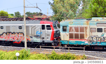 Cefalu, Italy. 24 August 2026. Trenitalia E.464.343 is an Italian electric locomotive belonging to the FS E.464 series, designed primarily for regional and suburban train services. This vehicle operat 143500811