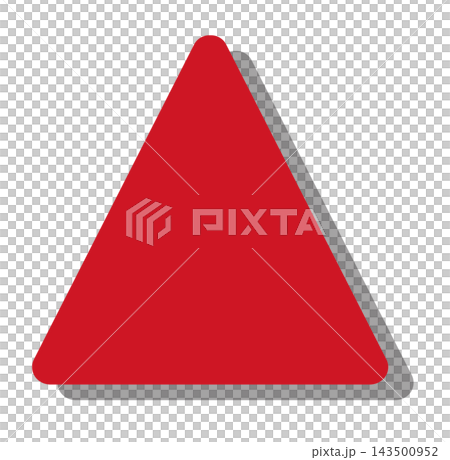 A red triangle shape with rounded corners and a shadow in the bottom right corner, which can be used as a background or icon base. 143500952