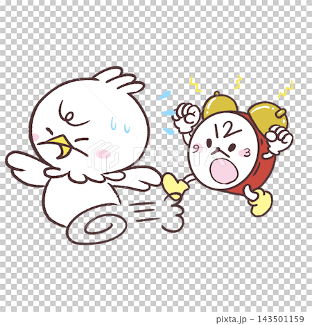 An illustration of a white bird being chased by a clock. 143501159