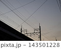 武蔵小杉の夕暮れの架線柱と電線 143501228