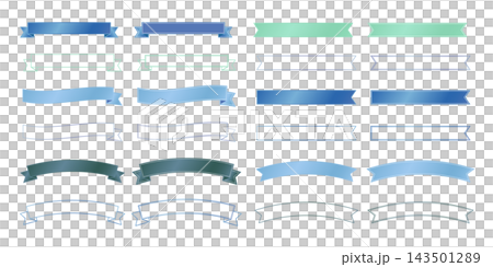 Collection of blue and green ribbon banner labels 143501289