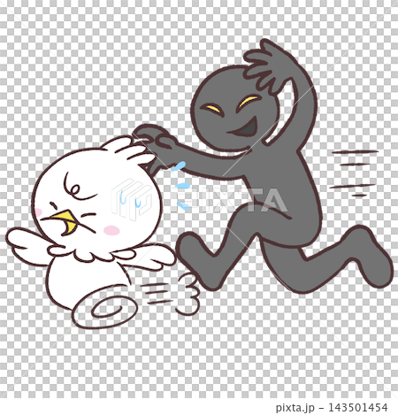 An illustration of a white bird being chased by a pervert. An illustration of a white bird being chased by a pervert. 143501454