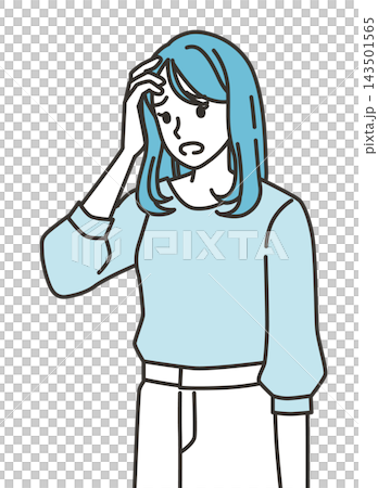 The image of a woman troubled and distressed by a problem. 143501565