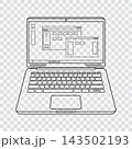 Laptop editable stroke placed on white and gray grid background 143502193