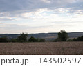 Cloudy sky over a grassy field at dusk. 143502597