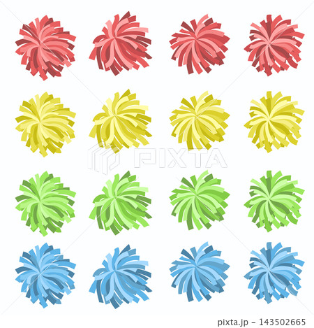 Colorful cheerleader pom poms vector set isolated on white background for sports design and dance cheer team support 143502665