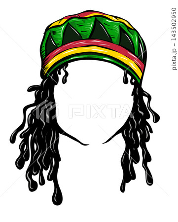Jamaican rasta hat with dreadlocks. Reggae style avatar. vector illustration Jamaican rasta hat with dreadlocks. Reggae style avatar. vector illustration 143502950
