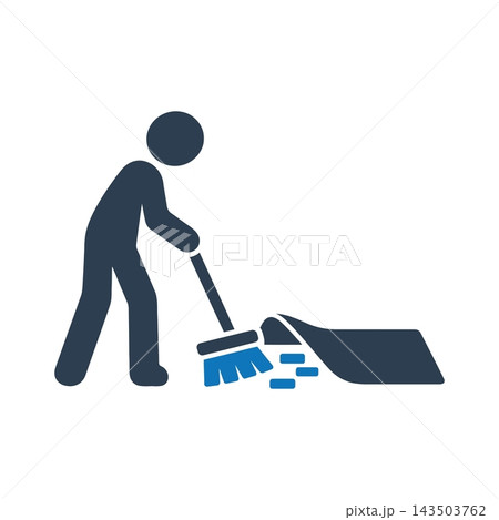 Person sweeping debris into a dustpan icon 143503762