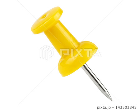 Close up isolated yellow pushpin design Close up isolated yellow pushpin design 143503845