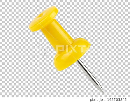 Close up isolated yellow pushpin design Close up isolated yellow pushpin design 143503845