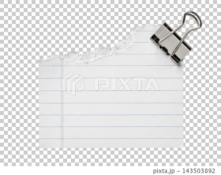 Ripped white note paper sheet with silver binder clip Ripped white note paper sheet with silver binder clip 143503892